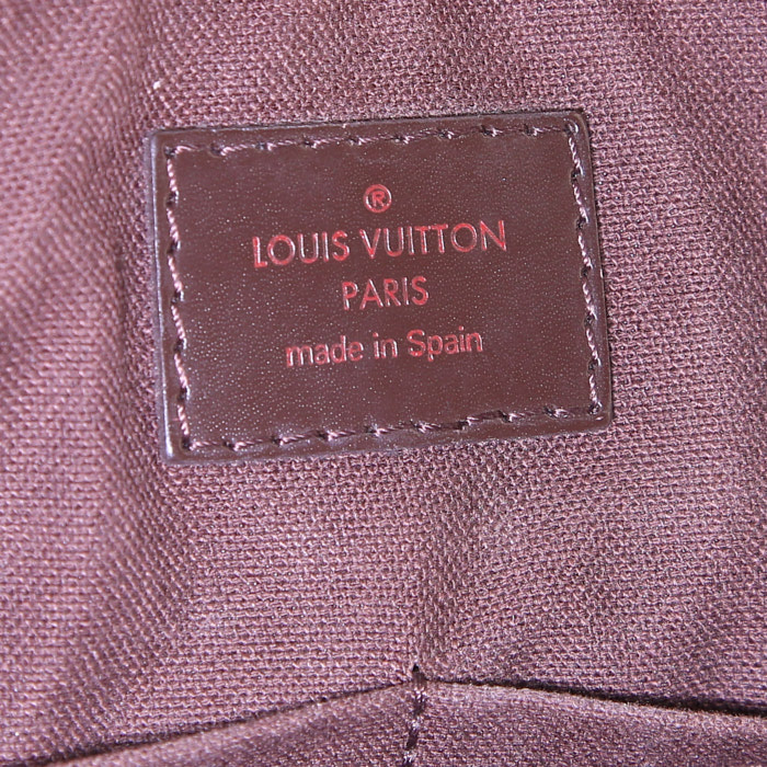 Sac bandoulière Louis Vuitton Messenger en toile damier ébène et cuir marron - Detail D3