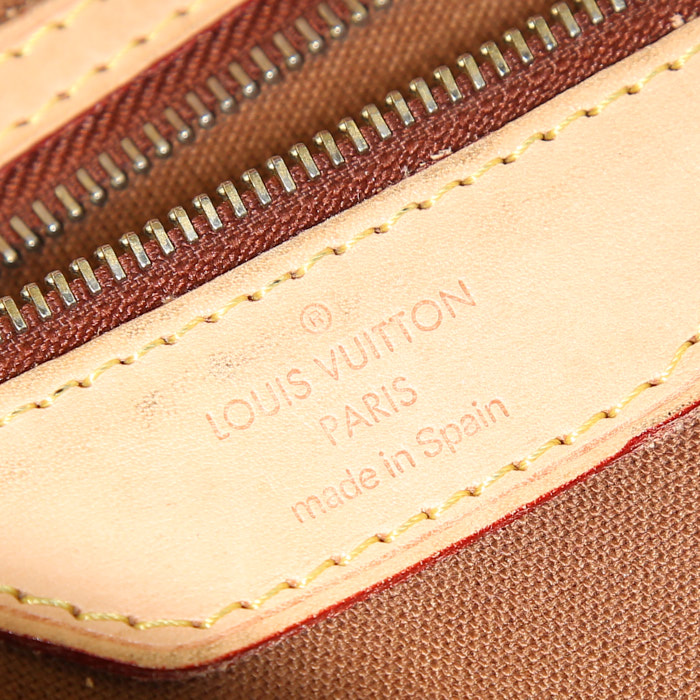 Borsa a tracolla Louis Vuitton Abbesses in tela monogram marrone e pelle naturale - Detail D3