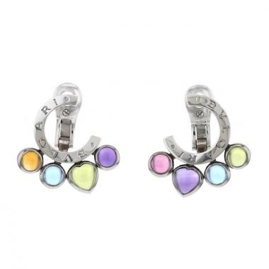 Paire de boucles d'oreilles Bulgari en or blanc et pierres de couleurs