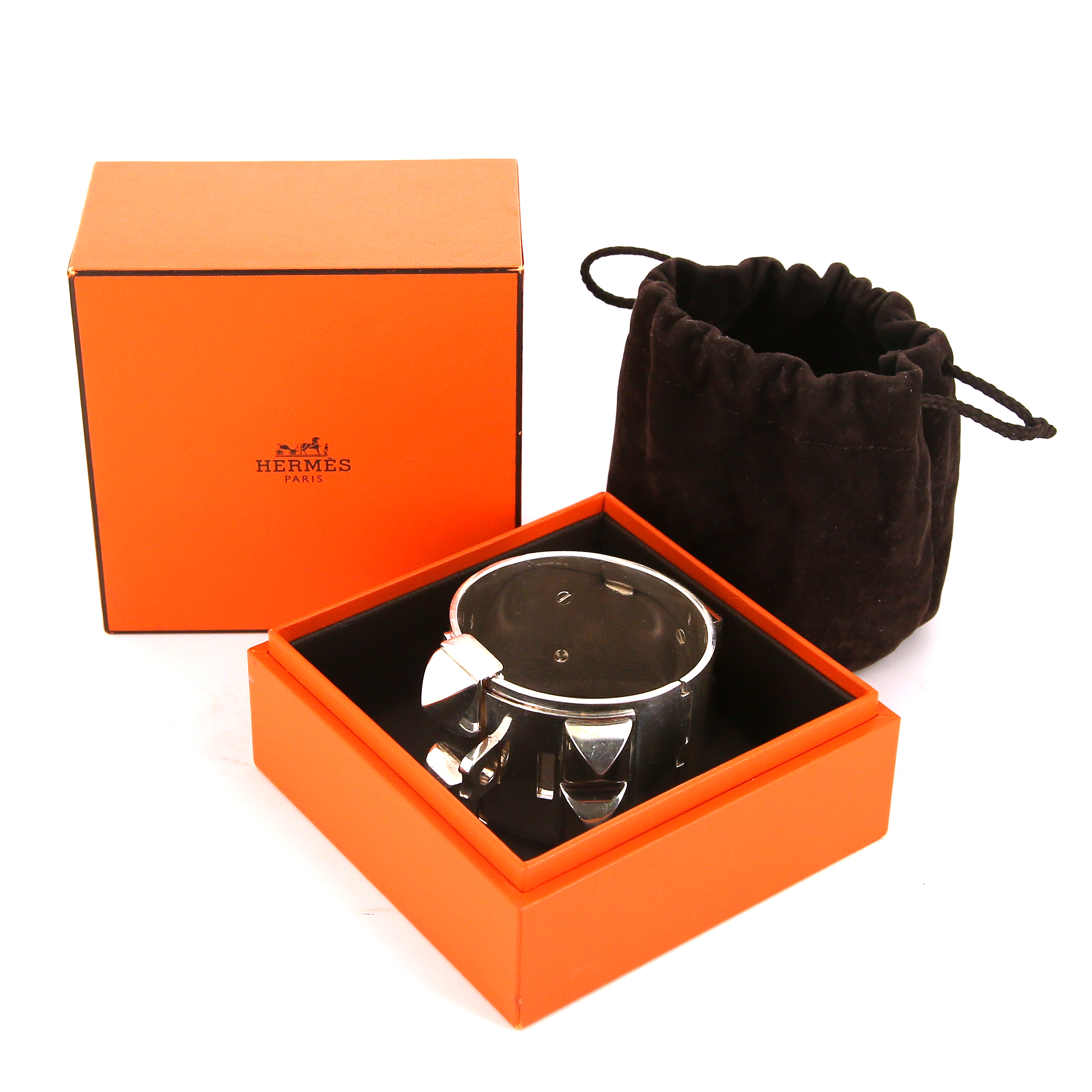 Bracelet manchette ouvrant Hermes Médor en argent