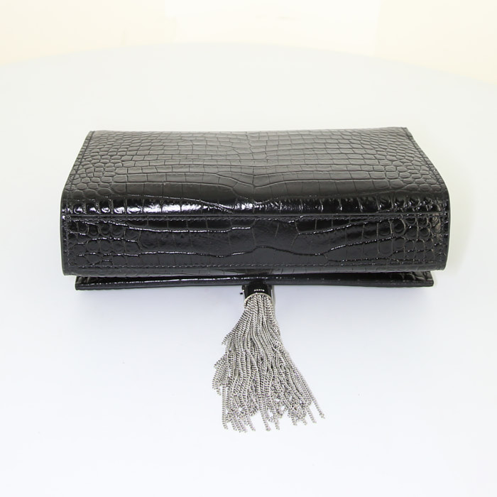 Borsa a tracolla Saint Laurent Kate modello piccolo in pelle nera simil coccodrillo - Detail D5