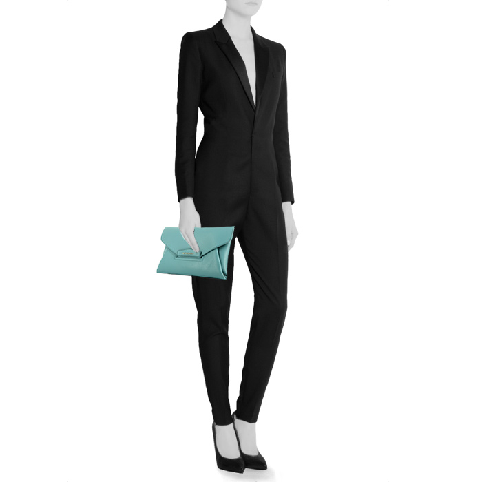 Pochette Givenchy Antigona in pelle martellata turchese - Detail D1