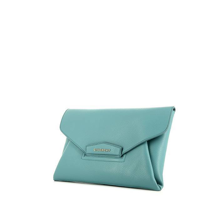 Pochette Givenchy Antigona en cuir grainé turquoise