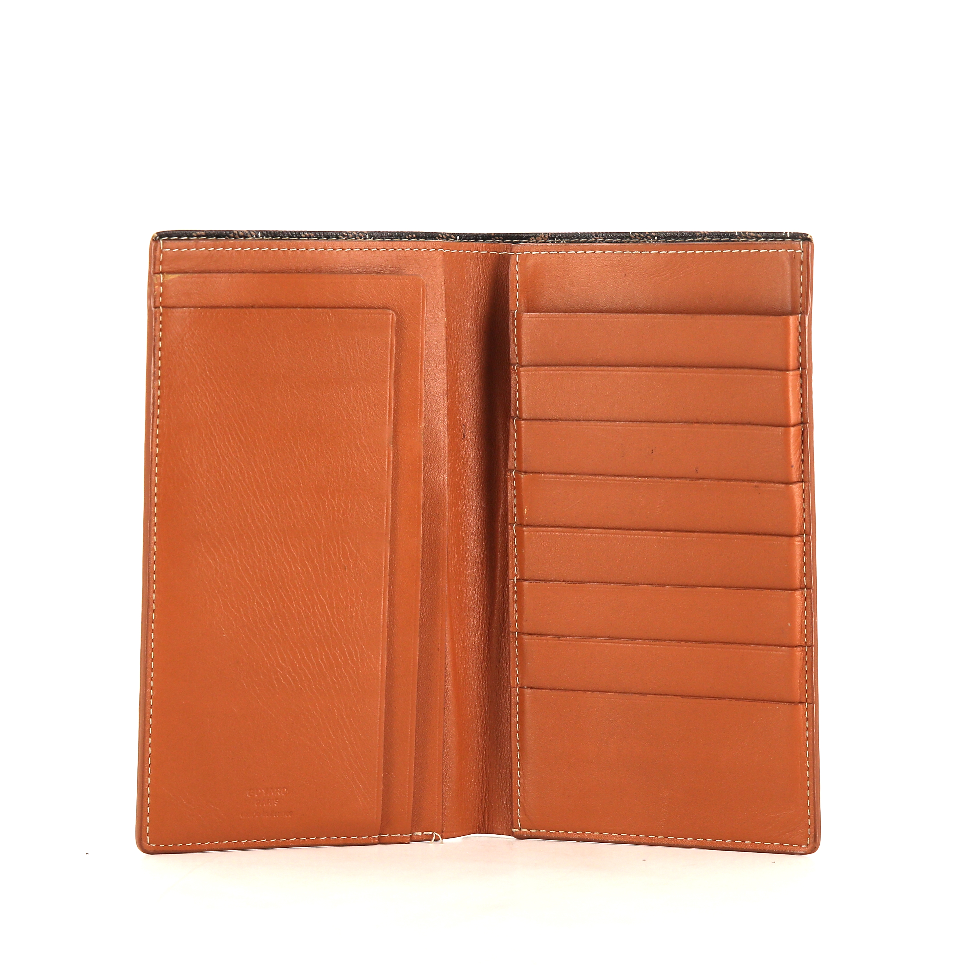 Billetera Goyard Saint Pierre en lona Monogram negra y cuero marrón - Detail D2