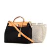 Hermes Herbag bag worn on the shoulder or carried in the hand in black canvas and natural leather - 00pp thumbnail