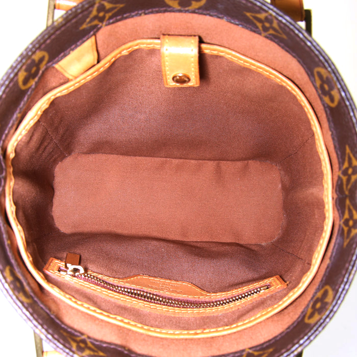 Sac cabas Louis Vuitton petit en toile monogram marron et cuir naturel - Detail D2