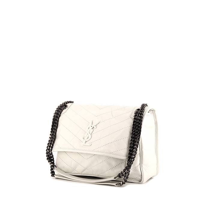 Saint Laurent Niki Medium Striped Canvas Shoulder Bag in White