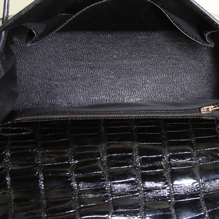 Sac à main Hermes Kelly 25 cm en alligator noir - Detail D3