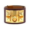 Bracelet manchette Hermes Médor en plaqué or et cuir bordeaux - 00pp thumbnail