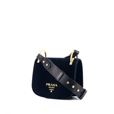Sac bandoulière Prada Pionnière en velours bleu-nuit