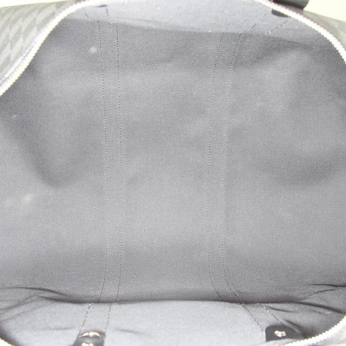 Bolsa de viaje Louis Vuitton Keepall 55 cm en lona a cuadros revestida gris y cuero negro - Detail D3