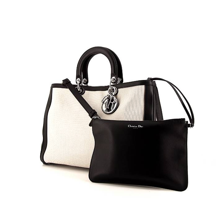 Dior Diorissimo large model handbag in cream color canvas and black leather - 00pp