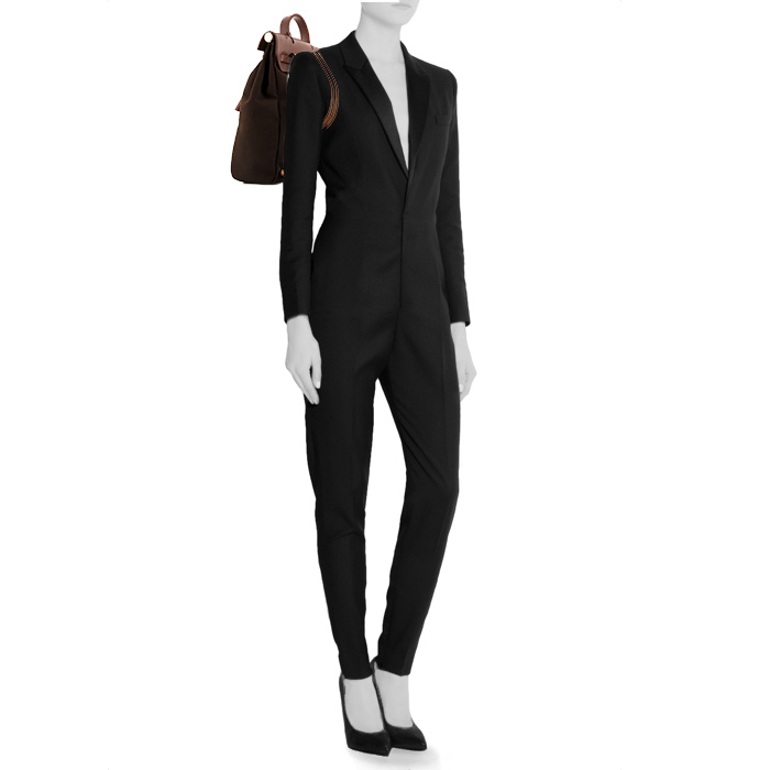 Zaino Hermès Herbag - Backpack in tela marrone e pelle marrone - Detail D1