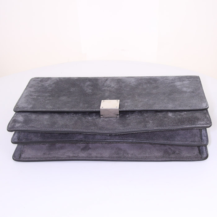 Bolso de mano Celine Classic Box modelo grande en ante gris - Detail D4