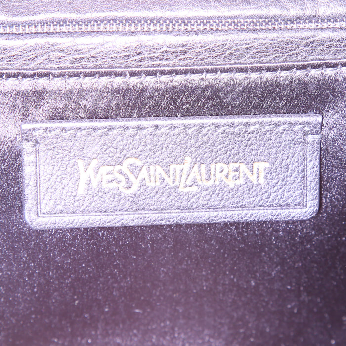 Bolso de mano Yves Saint Laurent Chyc modelo grande en piel de potro leoparda y cuero negro - Detail D3