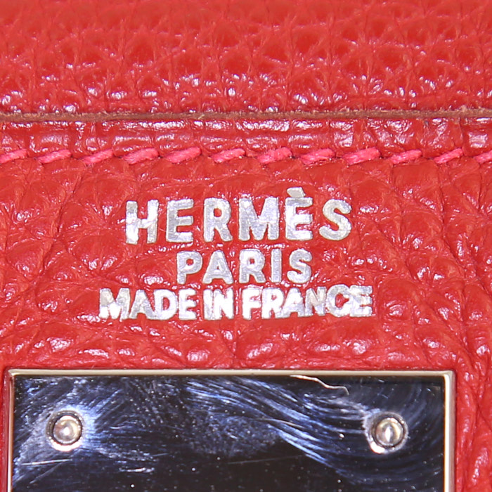 Sac à main Hermes Kelly 32 cm en cuir togo rouge - Detail D4