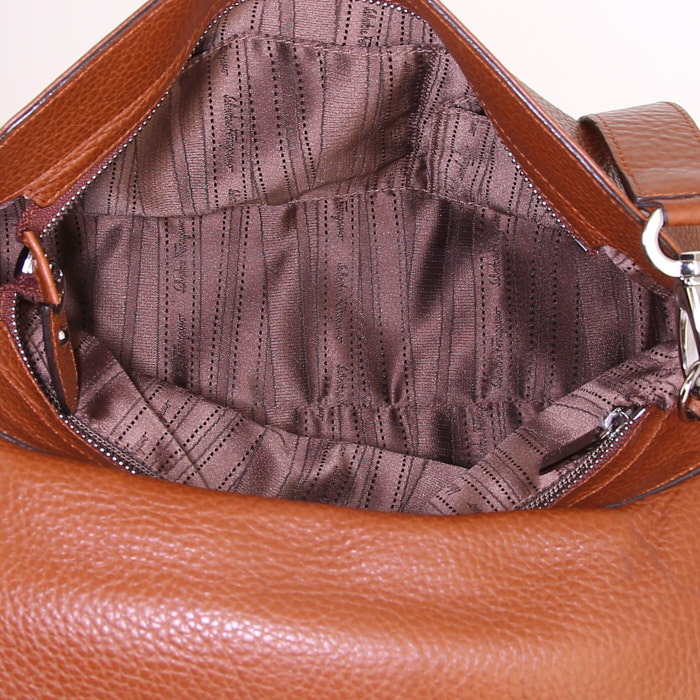 Borsa a tracolla Salvatore Ferragamo Sofia in pelle martellata marrone - Detail D3