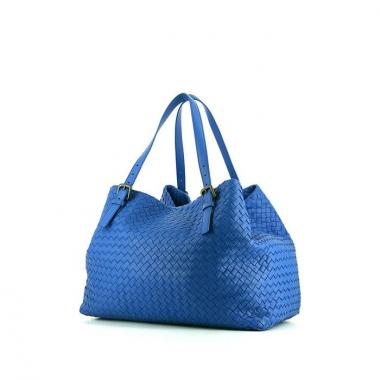 Sac cabas Bottega Veneta Cesta grand modèle en cuir intrecciato bleu