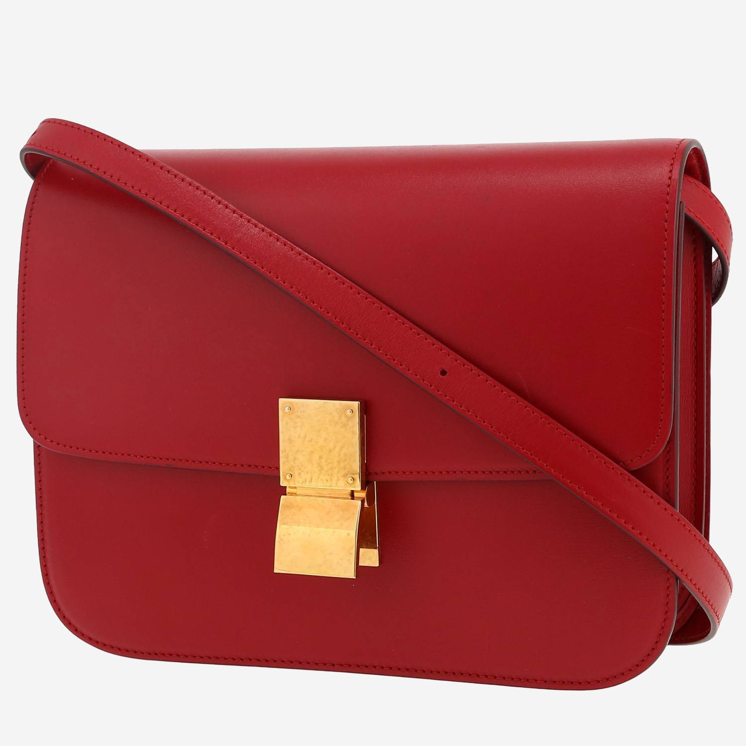 Sac bandoulière Celine  Classic Box moyen modèle  en cuir box rouge