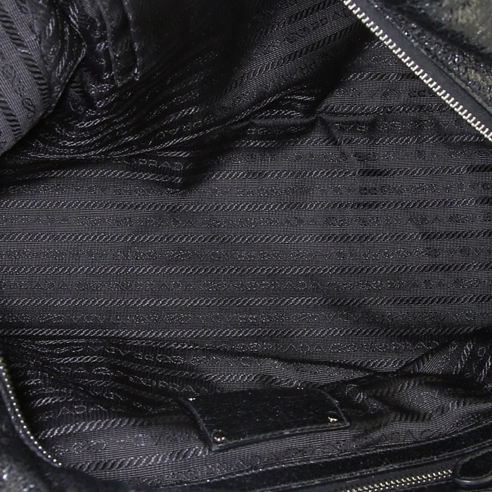 Prada Lux Chain shopping bag in black glittering leather - Detail D3