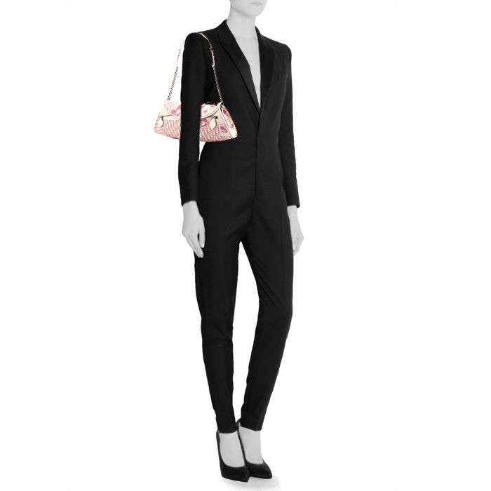 Dior Girly handbag in pink and white monogram canvas and white patent leather - Detail D1