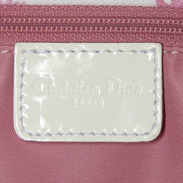Borsa Dior Girly in tela monogram rosa e bianca e pelle verniciata bianca - Detail D3