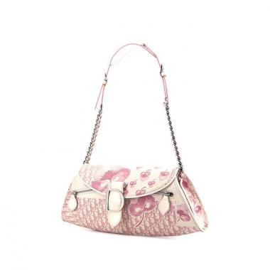 Bolso de mano Dior Girly en lona Monogram rosa y blanca y charol blanco