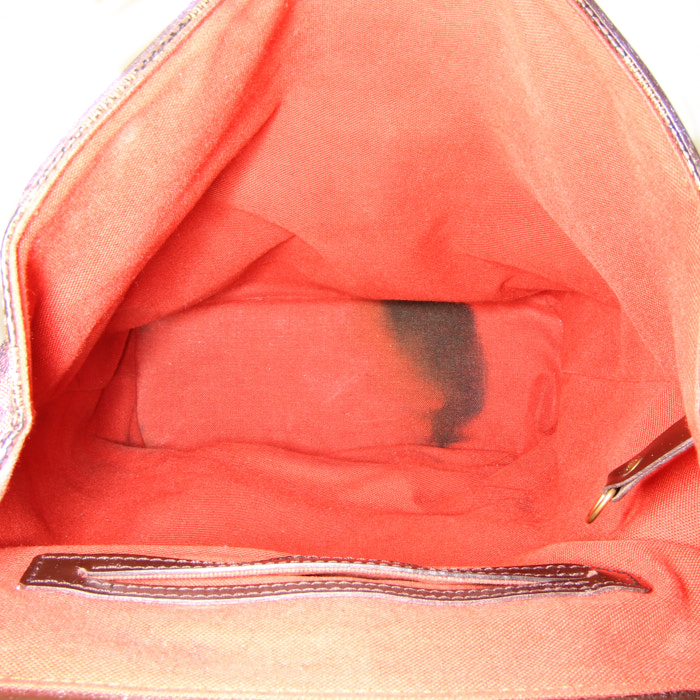 Mochila Louis Vuitton Soho en lona a cuadros ébano y cuero marrón - Detail D2