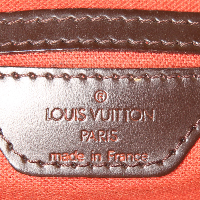 Sac à dos Louis Vuitton Soho en toile damier ébène et cuir marron - Detail D3