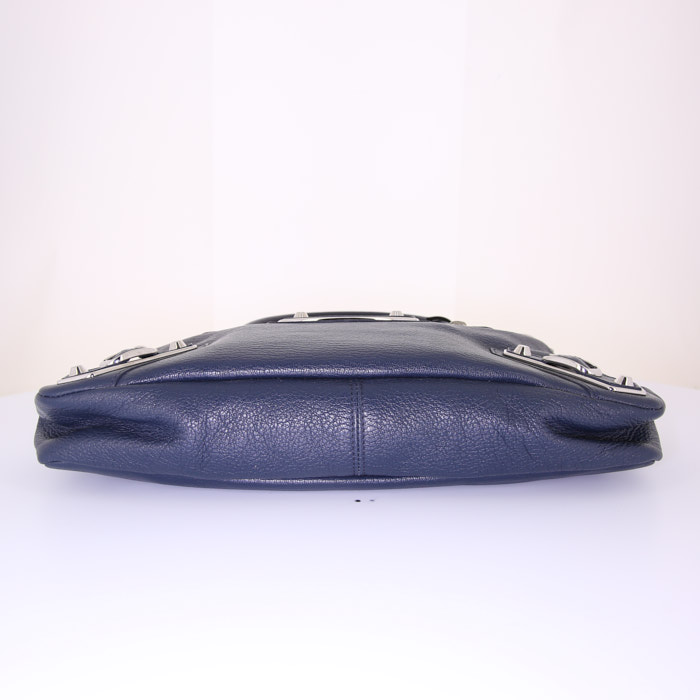 Sac à main Balenciaga Velo en cuir bleu-marine - Detail D5