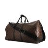 Borsa da viaggio Louis Vuitton Keepall 55 cm in tela monogram marrone e pelle nera - 00pp thumbnail