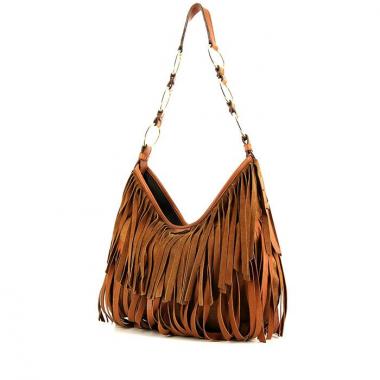 Sac porté épaule Saint Laurent Bohème en daim marron et cuir marron
