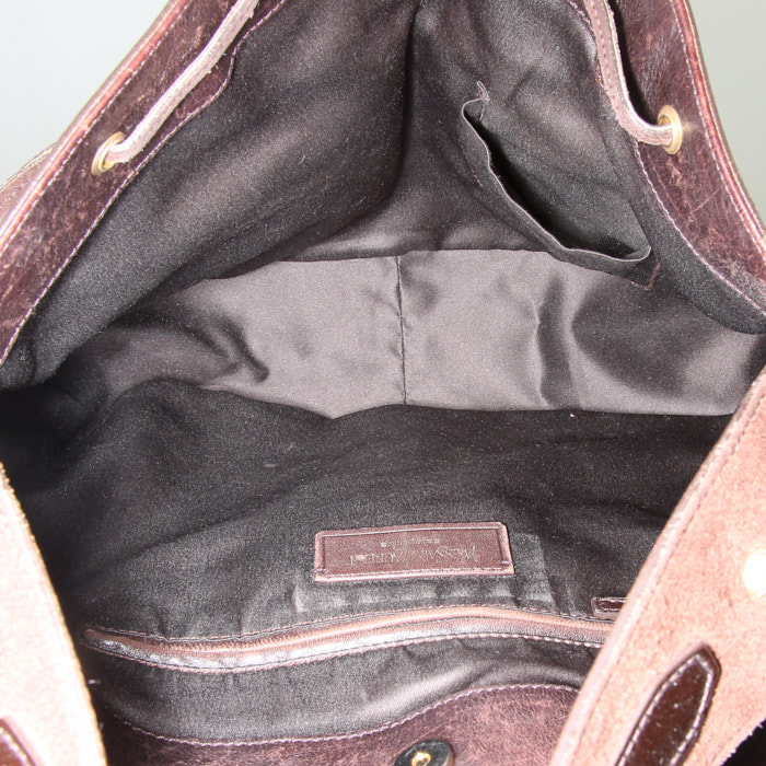 Borsa da spalla o a mano Saint Laurent in pelle verniciata marrone e pelle marrone - Detail D2