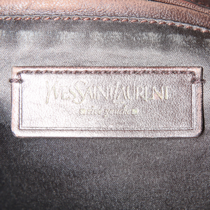 Borsa da spalla o a mano Saint Laurent in pelle verniciata marrone e pelle marrone - Detail D3
