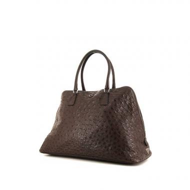Bolso de mano Prada en avestruz marrón