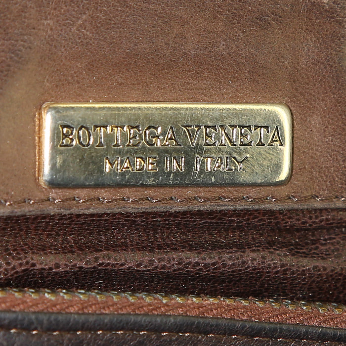 Borsa da spalla o a mano Bottega Veneta Messenger in pelle intrecciata marrone - Detail D3