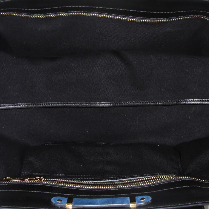 Bolso de mano Chloé Alice modelo grande en ante azul y cuero negro - Detail D2