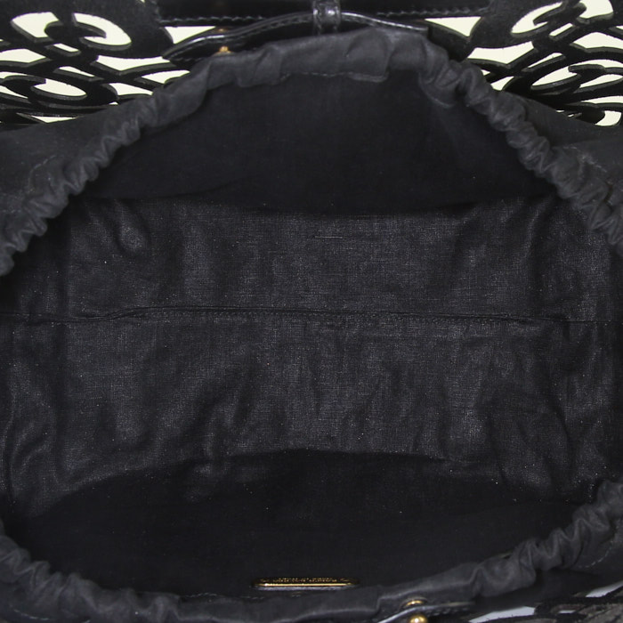 Ralph Lauren shopping bag in black leather and black canvas - Detail D2