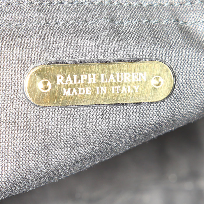 Shopping bag Ralph Lauren in pelle nera con decori geometrici e tela nera - Detail D3