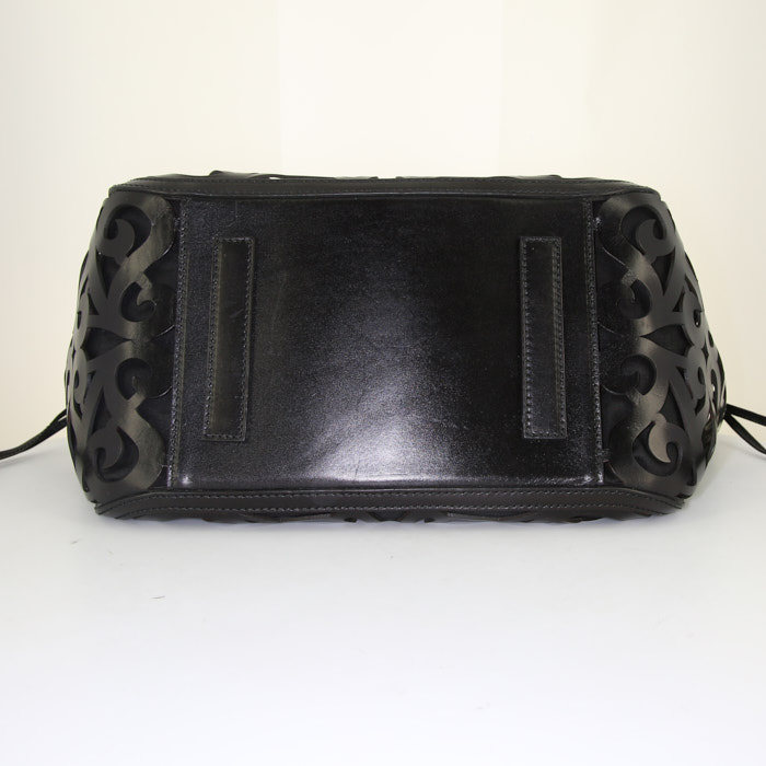 Ralph Lauren shopping bag in black leather and black canvas - Detail D4