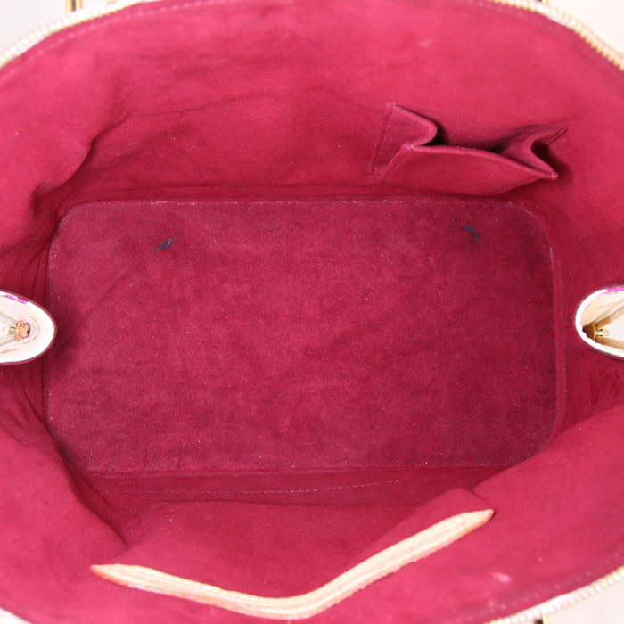 Sac à main Louis Vuitton Alma en toile monogram multicolore blanche et cuir naturel - Detail D2
