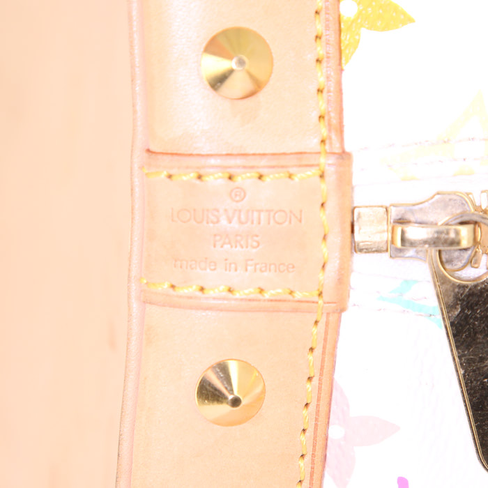 Borsa Louis Vuitton Alma in tela monogram multicolore bianca e pelle naturale - Detail D3