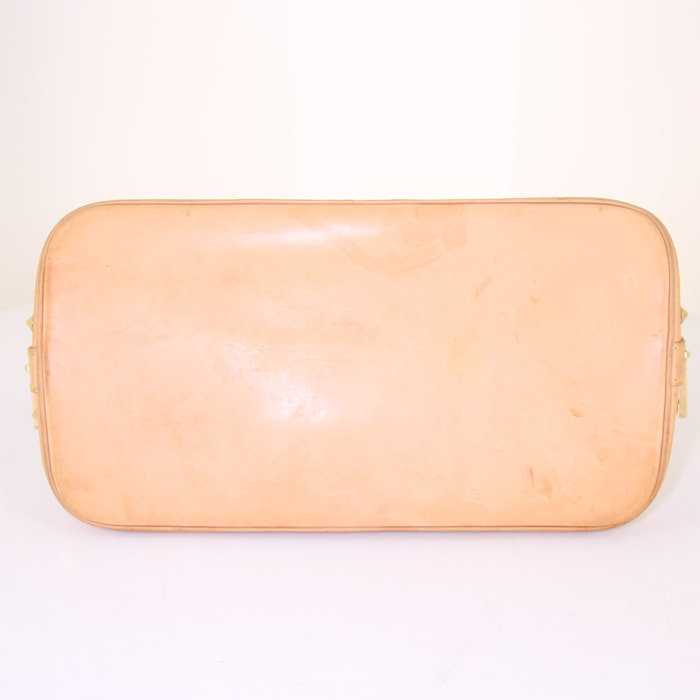 Bolso de mano Louis Vuitton Alma en lona Monogram multicolor blanca y cuero natural - Detail D4