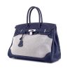 Bolso de mano Hermès Birkin Ghillies en lona gris y cuero swift azul - 00pp thumbnail