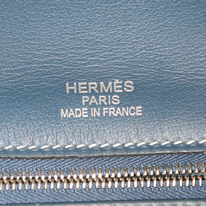 Hermès Birkin Ghillies handbag in grey canvas and blue Swift leather - Detail D3