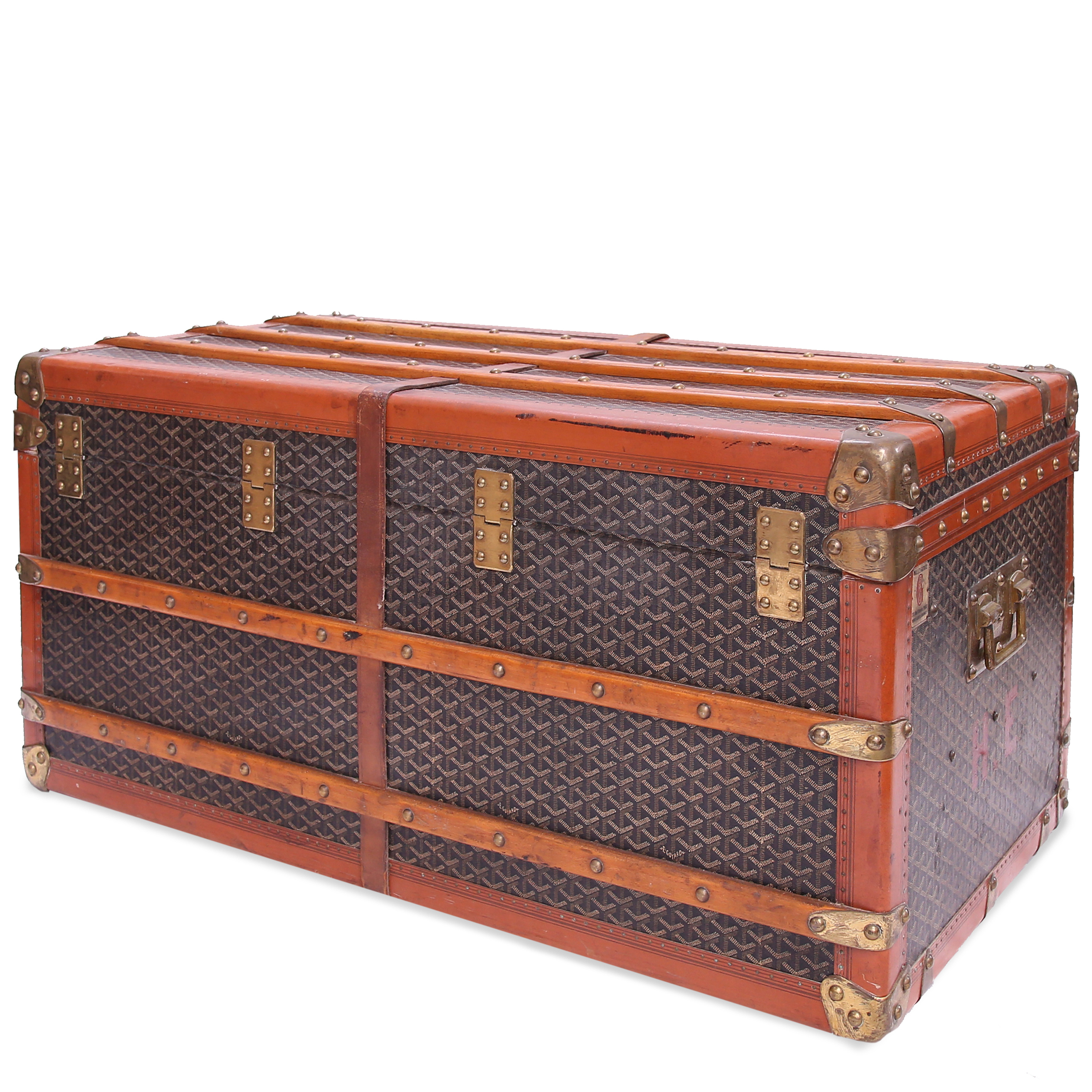 Goyard mail trunk in Goyard canvas and brown lozine (vulcanised fibre) - Detail D1