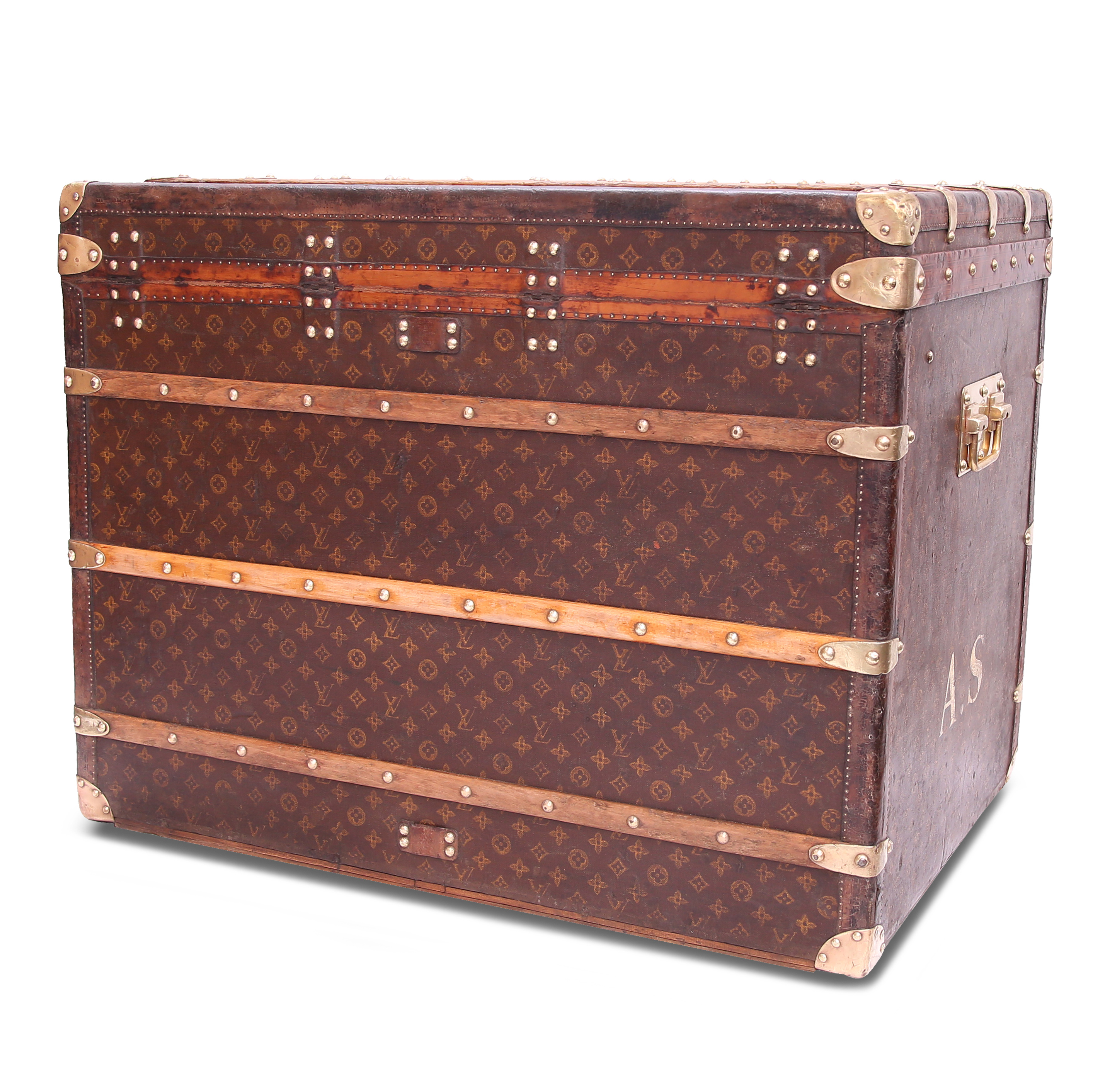 Malle Louis Vuitton Courrier en toile monogram et cuir naturel - Detail D1
