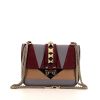 Valentino Garavani Rockstud Lock handbag in burgundy, grey, beige and brown multicolor leather - 360 thumbnail