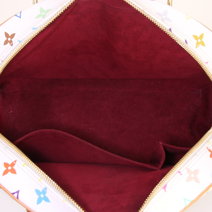 Borsa Louis Vuitton Trouville in tela monogram multicolore bianca e pelle naturale - Detail D2