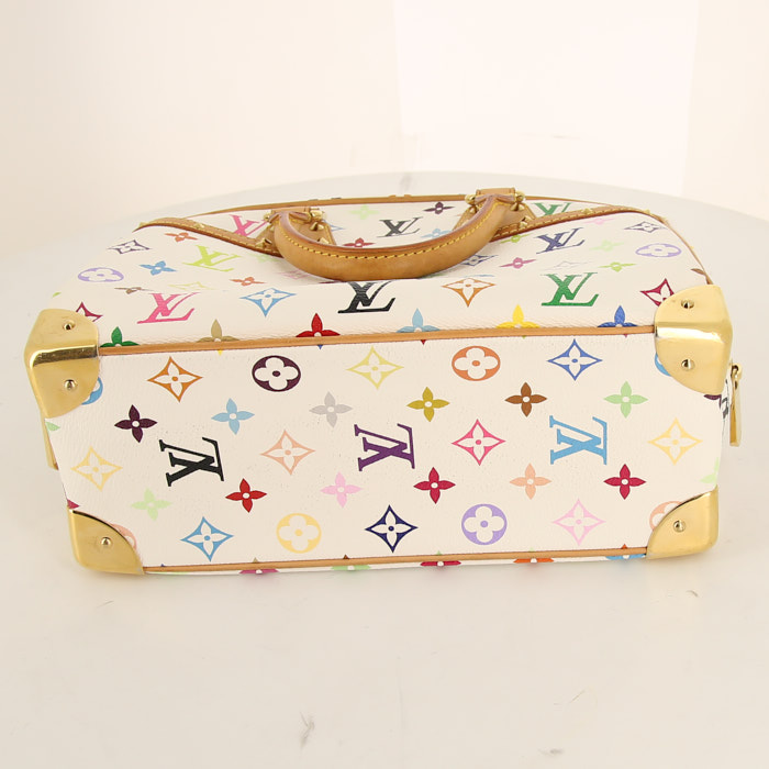 Louis Vuitton Trouville handbag in white multicolor monogram canvas and natural leather - Detail D4